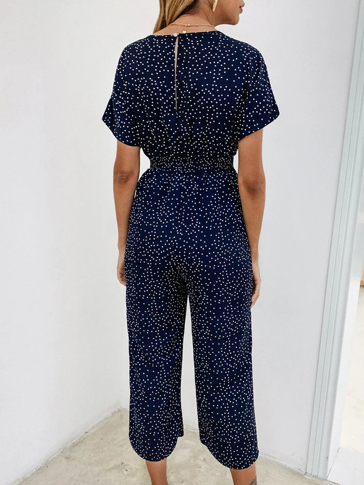 Short Sleeve Wide Leg Loose Jumpsuit