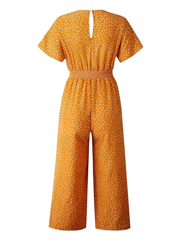 Short Sleeve Wide Leg Loose Jumpsuit