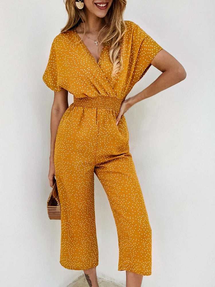 Short Sleeve Wide Leg Loose Jumpsuit
