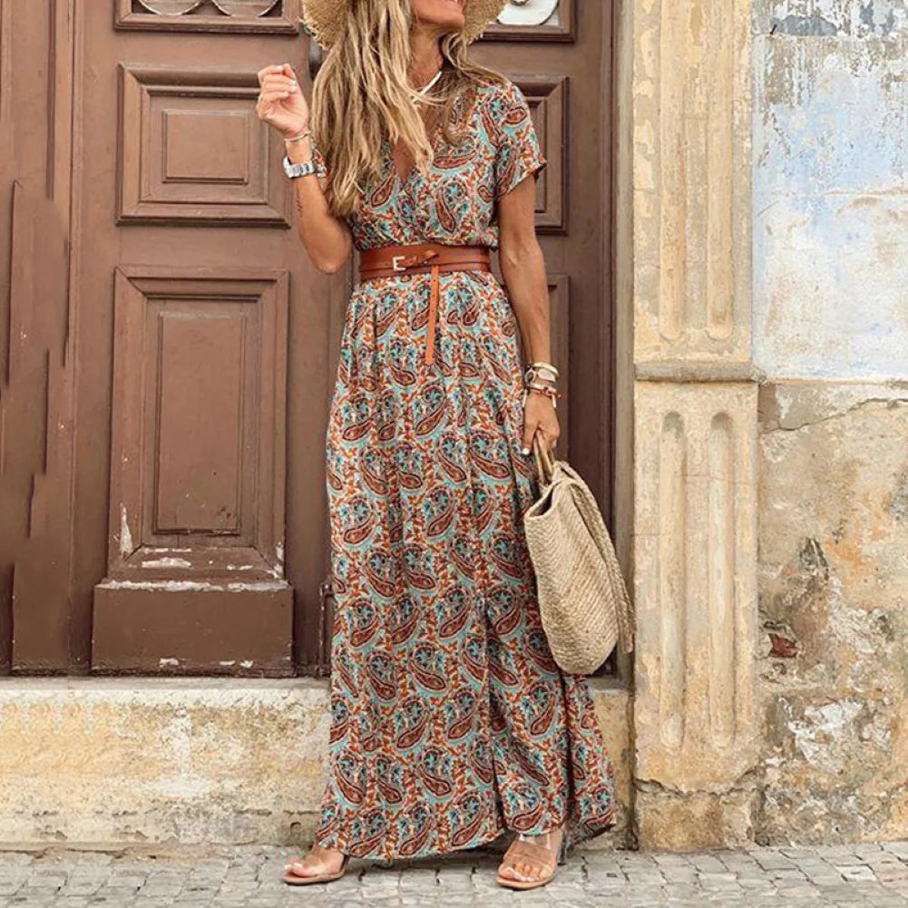 Short Sleeve Paisley Dress