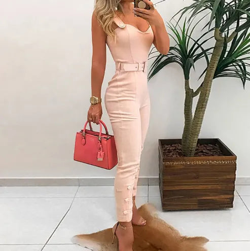 Sleeveless Belt Romper