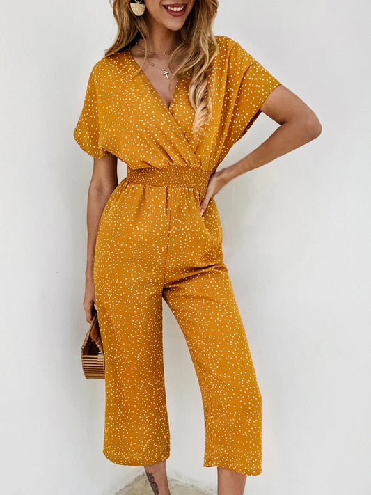 Short Sleeve Wide Leg Loose Jumpsuit