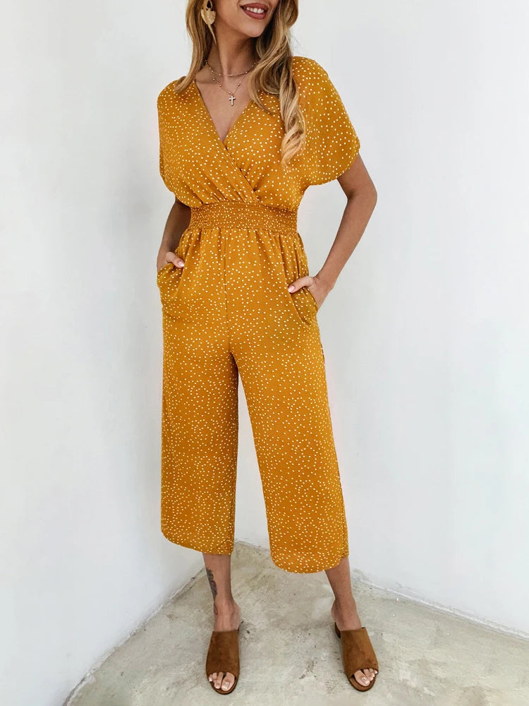 Short Sleeve Wide Leg Loose Jumpsuit